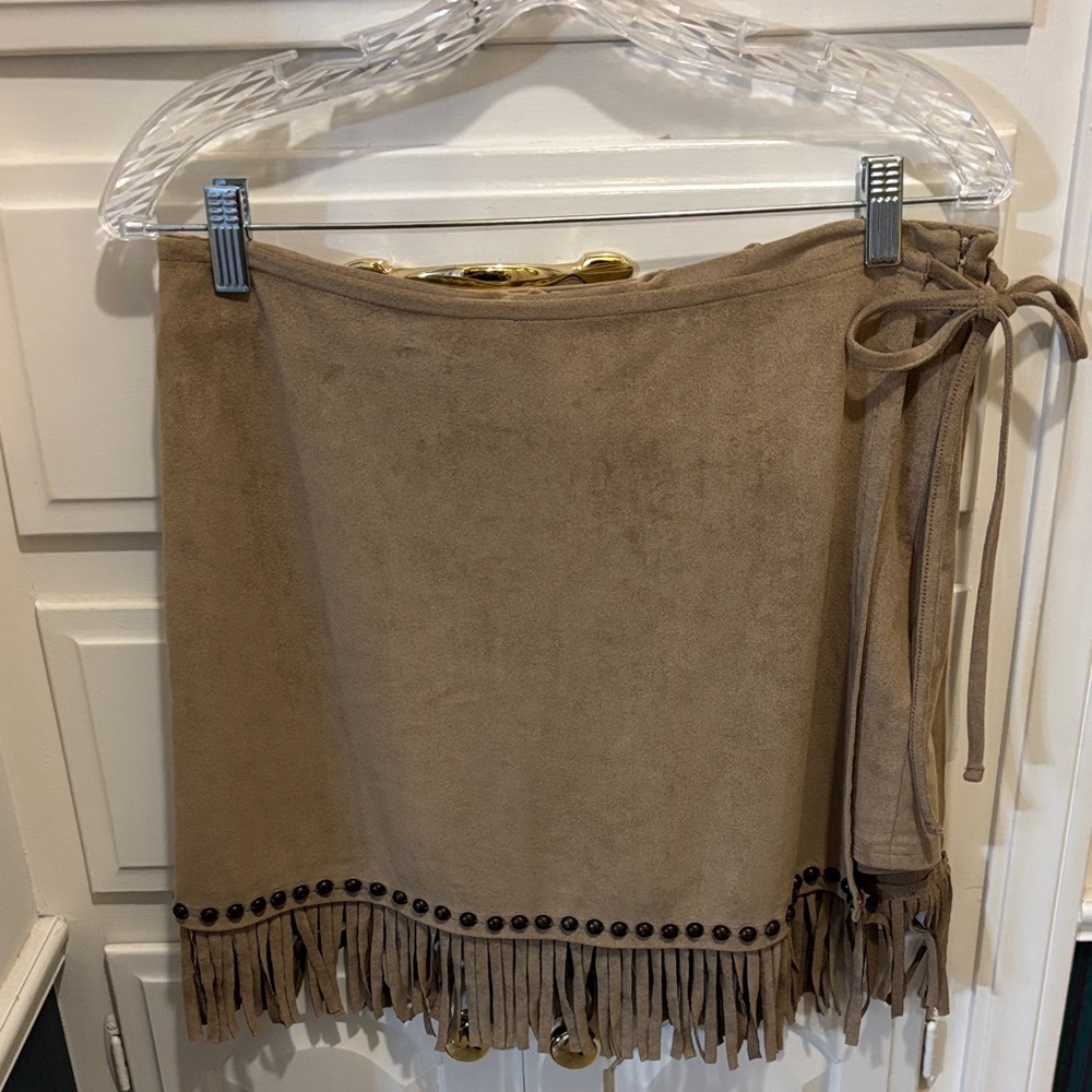 Double D Ranch Signs Skirt/Skort Tan Fringe Mini Skirt